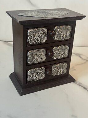 Vintage Thai wood and metal jewelry box
